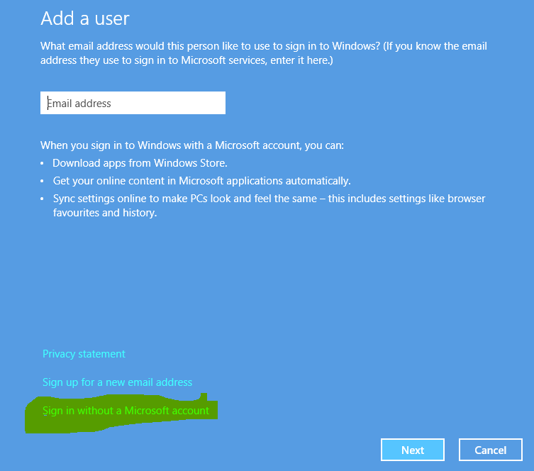 How to create a new local offline user account on Windows 8 