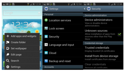 Android Setting & Security config screen