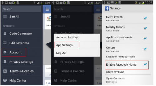 Facebook Home Setting Screen