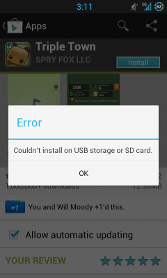 errore di archiviazione del bus seriale universale Android