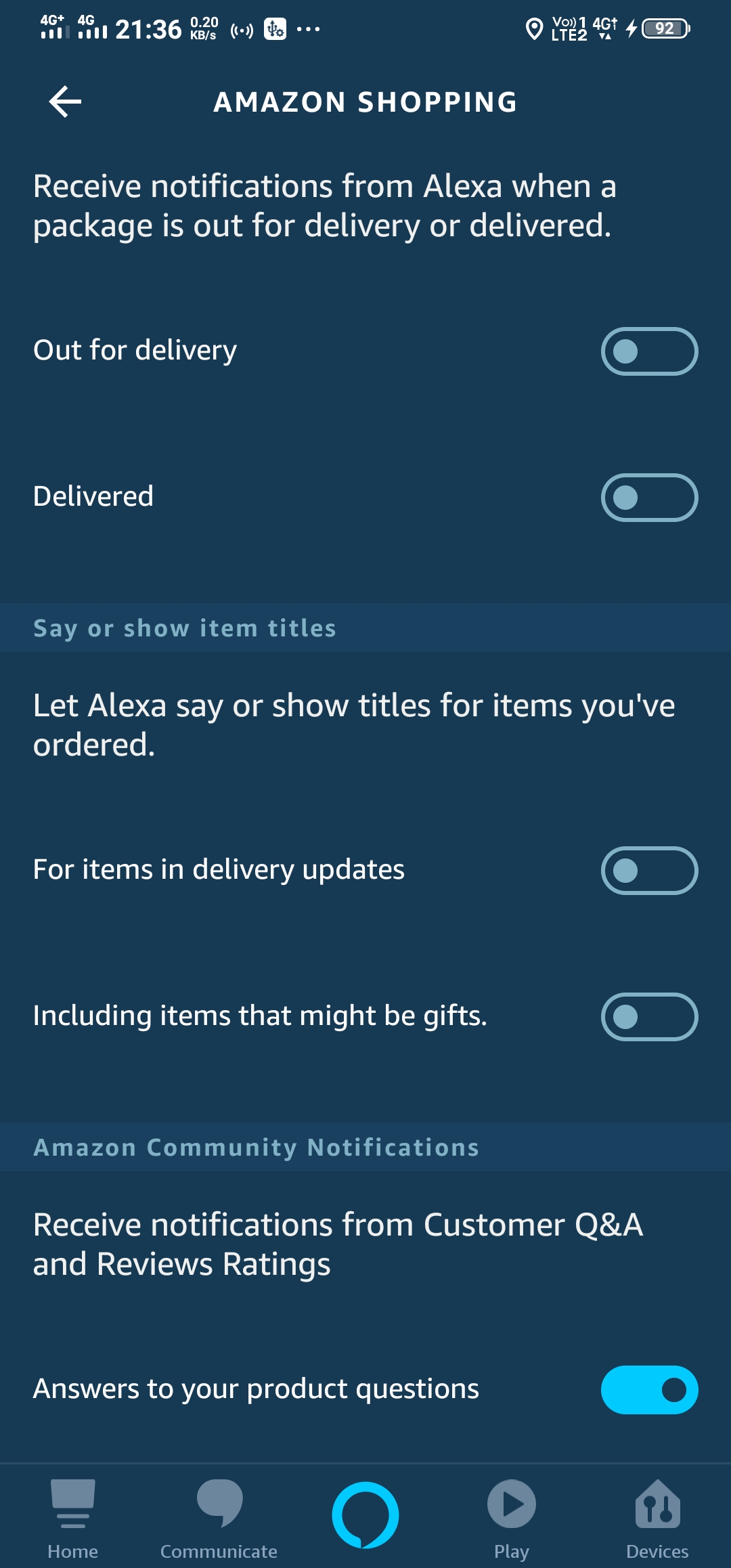 How to stop alexa echo from delivering amazon shopping notification