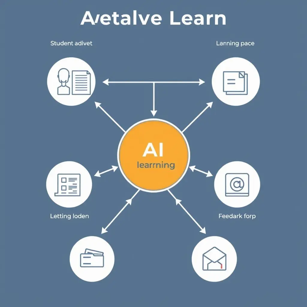 Diagram showing data input from student activity leading to AI analysis and then dynamic adjustment of learning content.