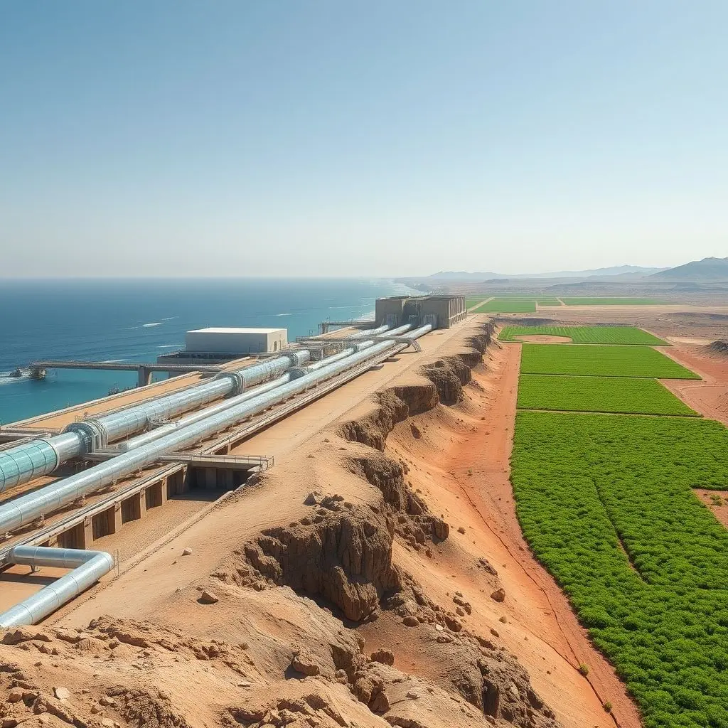 Advanced coastal desalination plant powered by clean fusion energy.