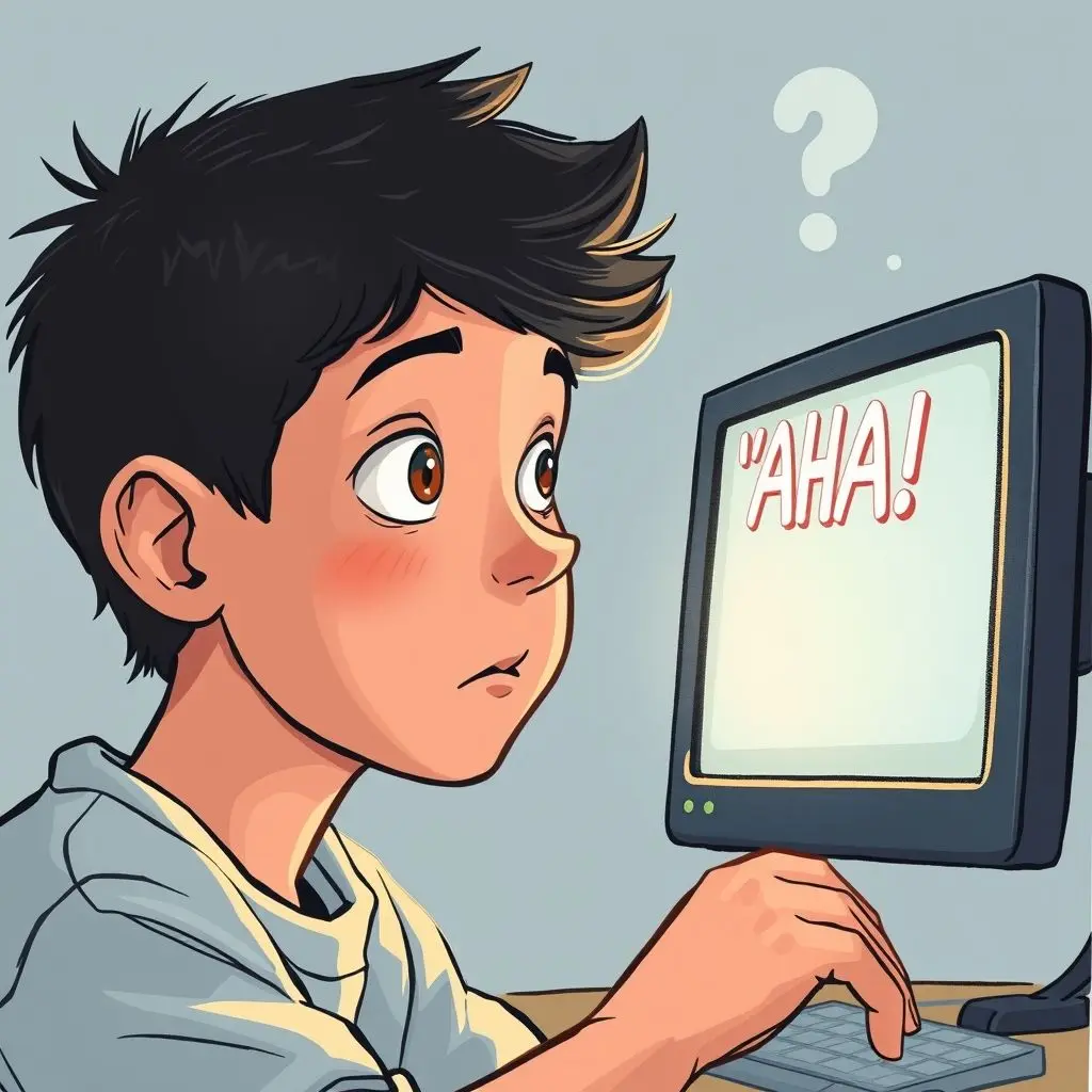 Student experiencing an 'aha!' moment while learning with an AI tutor interface