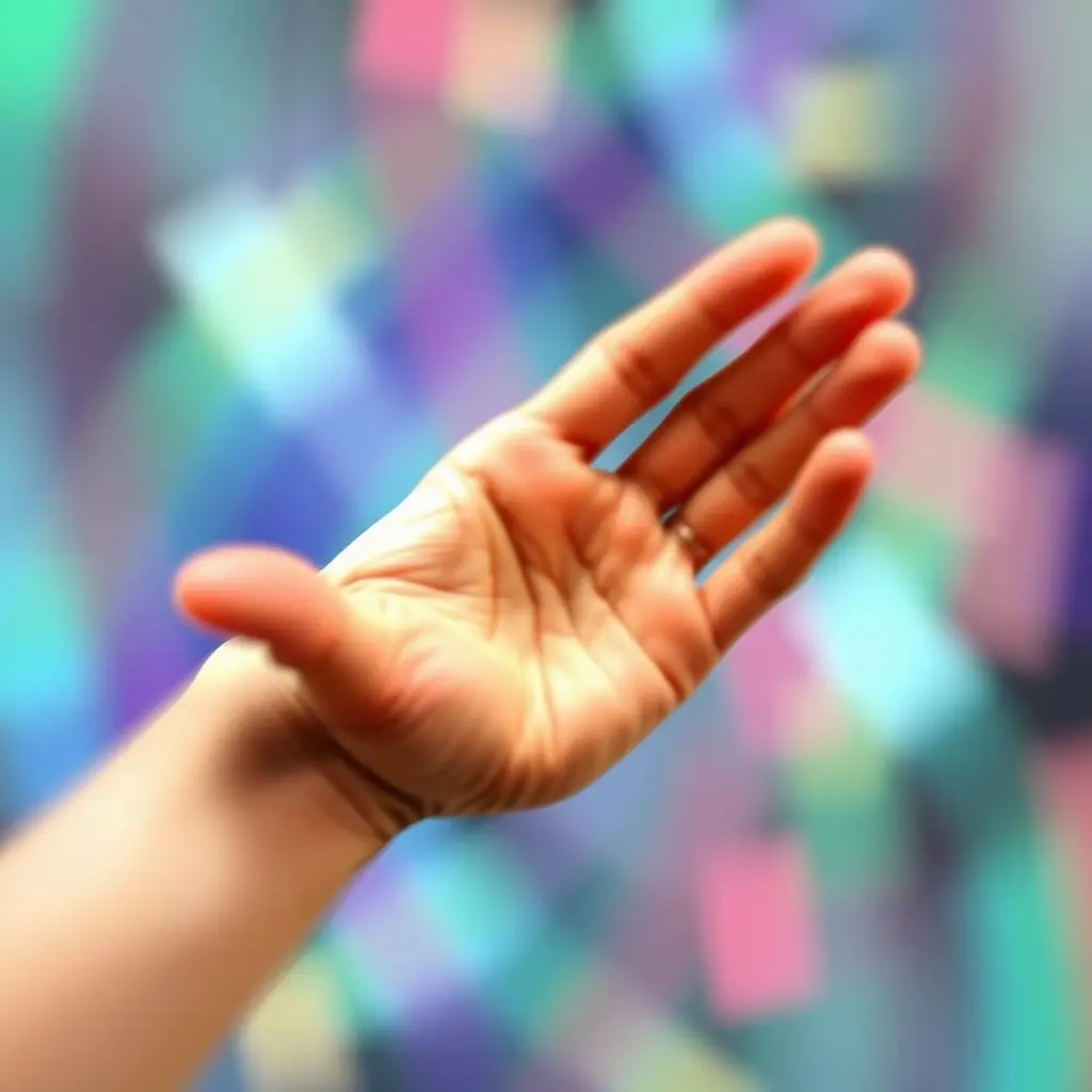 Abstract representation of blurred lines between human hand and digital interface, symbolizing the question of authorship in AI art.