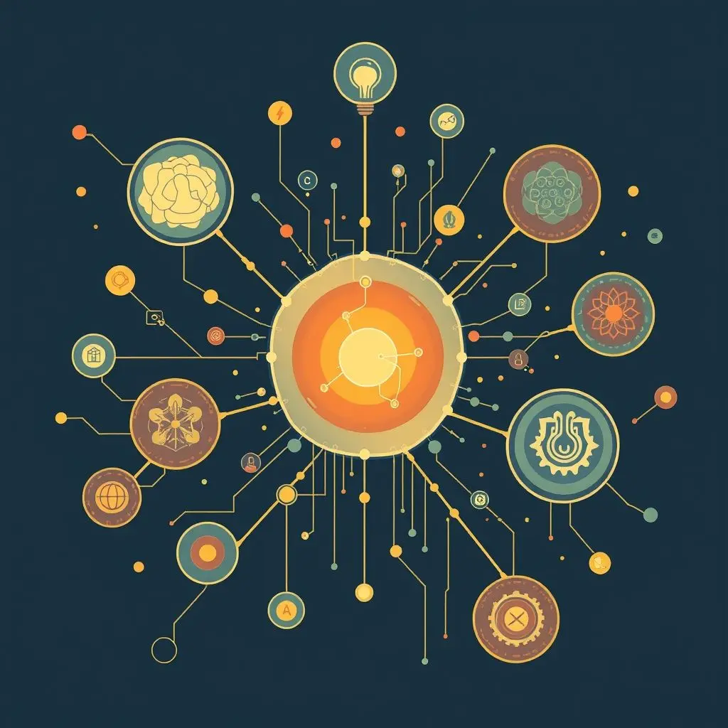 Illustration representing the broad concept of Artificial Intelligence with abstract futuristic elements.