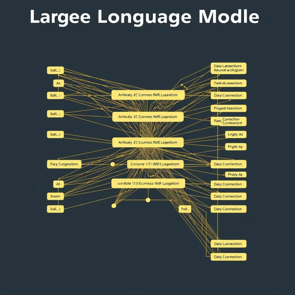 Illustration of a complex artificial neural network processing streams of data.