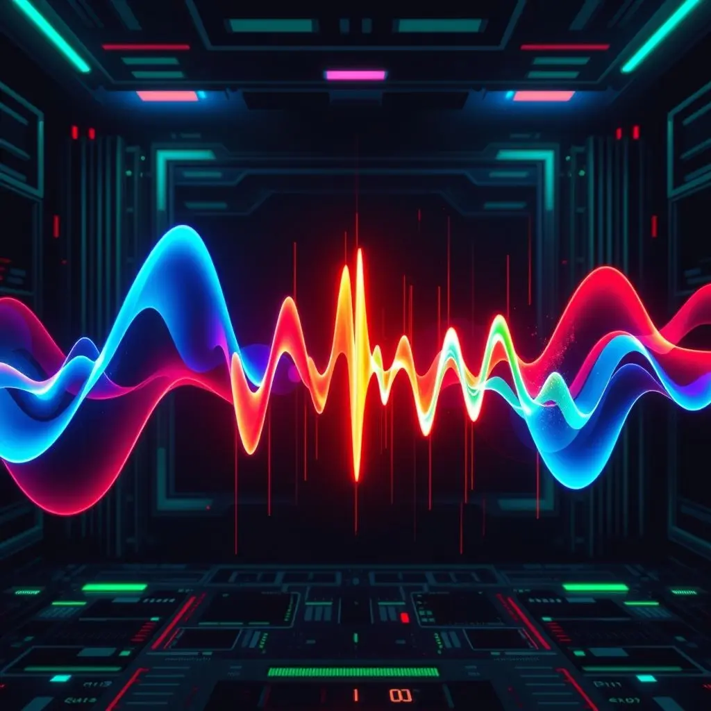 Conceptual art of original noise wave and anti-noise wave cancelling each other out.