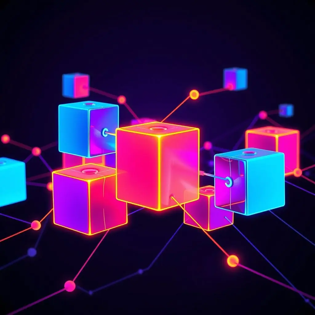 Abstract representation of interconnected digital blocks symbolizing API communication