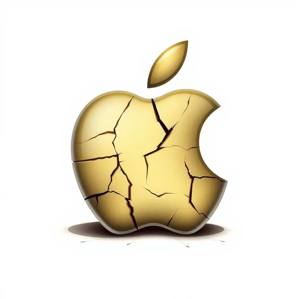 An artistic representation of a struggling Apple logo in 1997, looking faded and cracked.