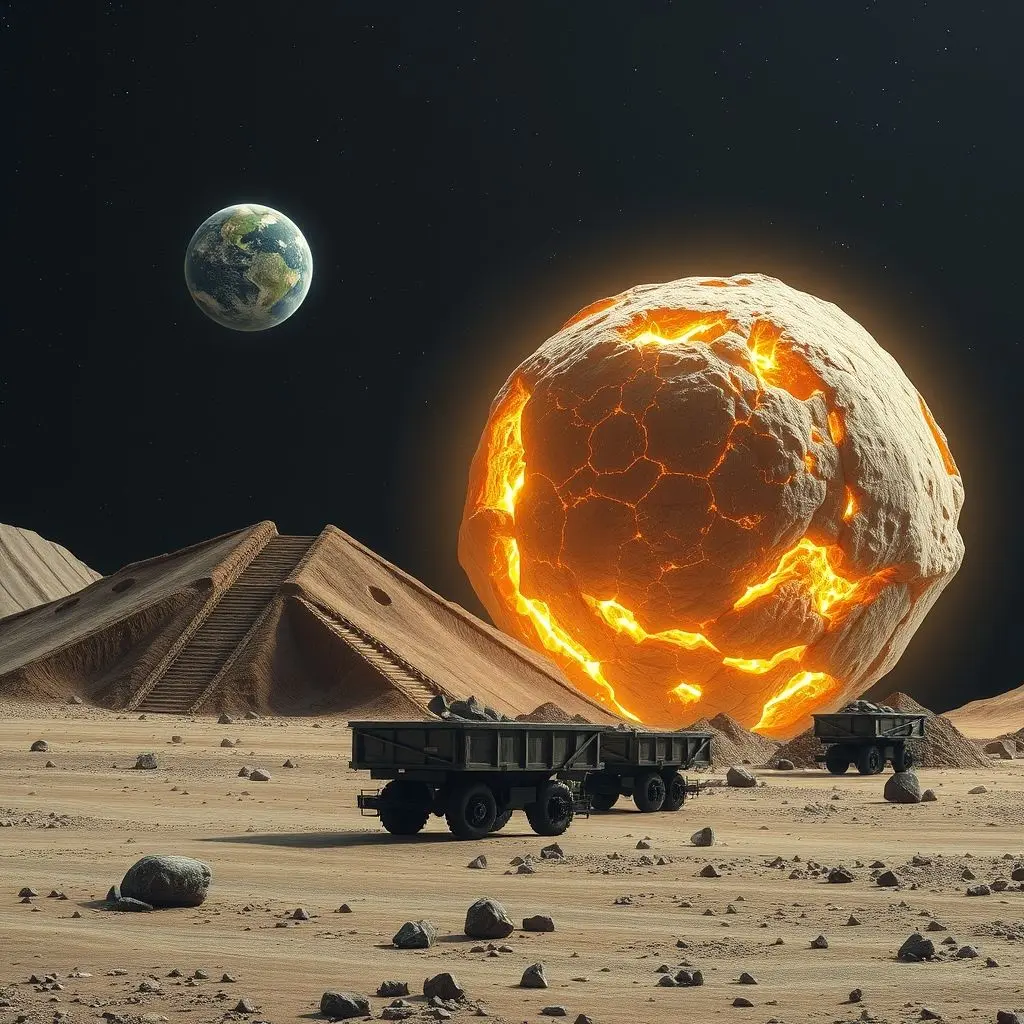 Conceptual image showing resource scarcity on Earth contrasted with a rich asteroid in space.