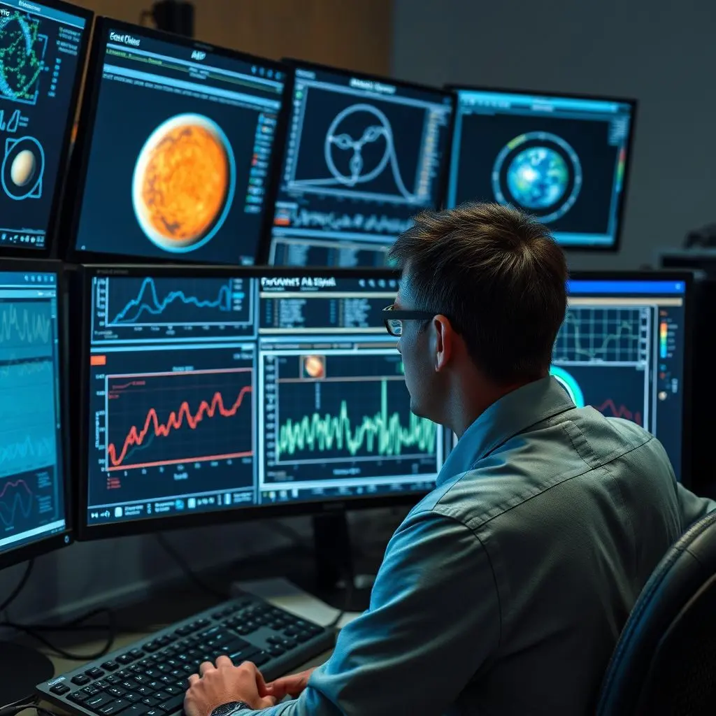 Astronomer reviewing data flagged by AI model