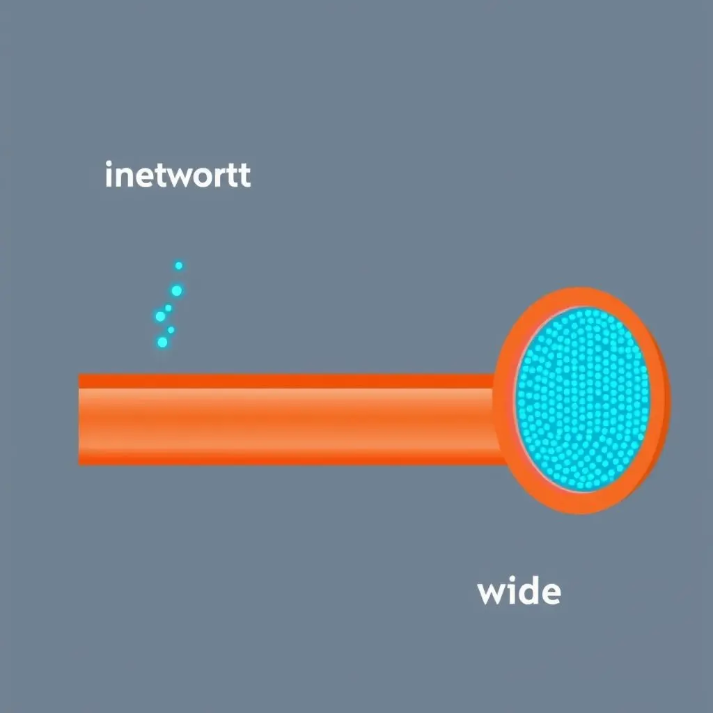 Illustration of internet bandwidth as pipes: a narrow pipe with little data flow versus a wide pipe with abundant data flow.