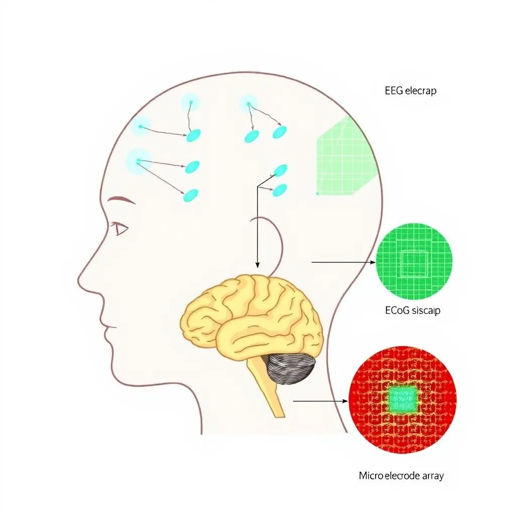 Diagram showing different types of brain signal detection for BCI