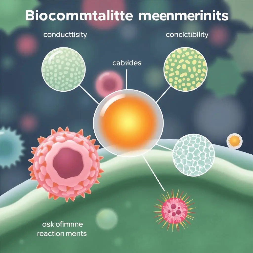 Microscopic view showing biocompatible materials interacting with biological cells