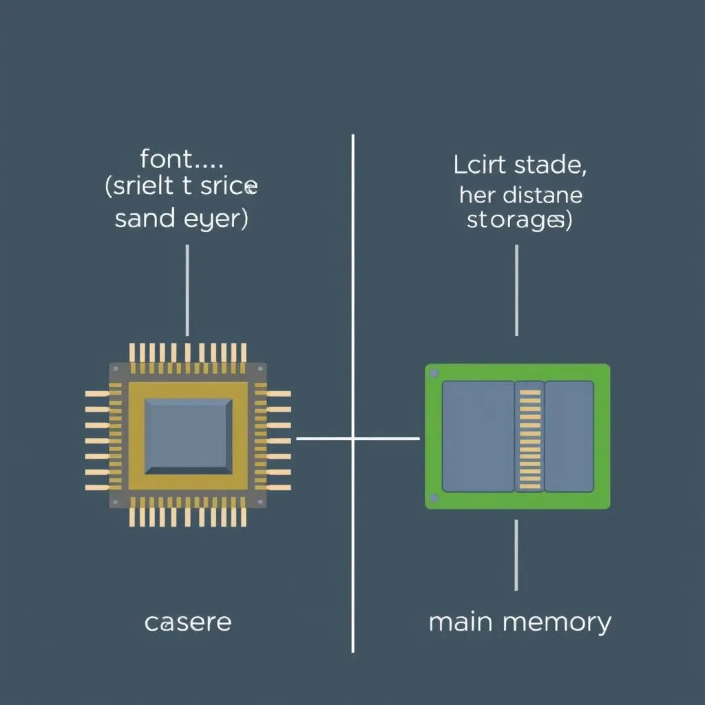 Illustration comparing a fast path from CPU to cache vs a slow path from CPU to main memory (RAM).