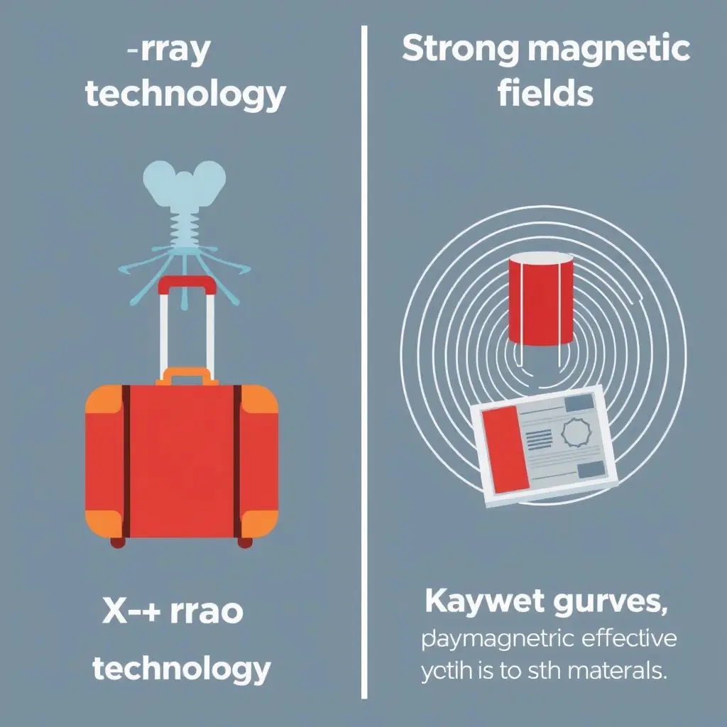 Visual comparison illustrating the difference between X-ray technology (passing through) and magnetic fields (affecting magnetic media).