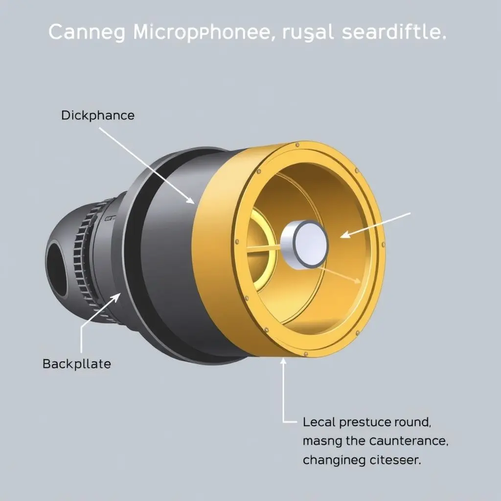 Detailed illustration of a condenser microphone capsule's diaphragm and backplate