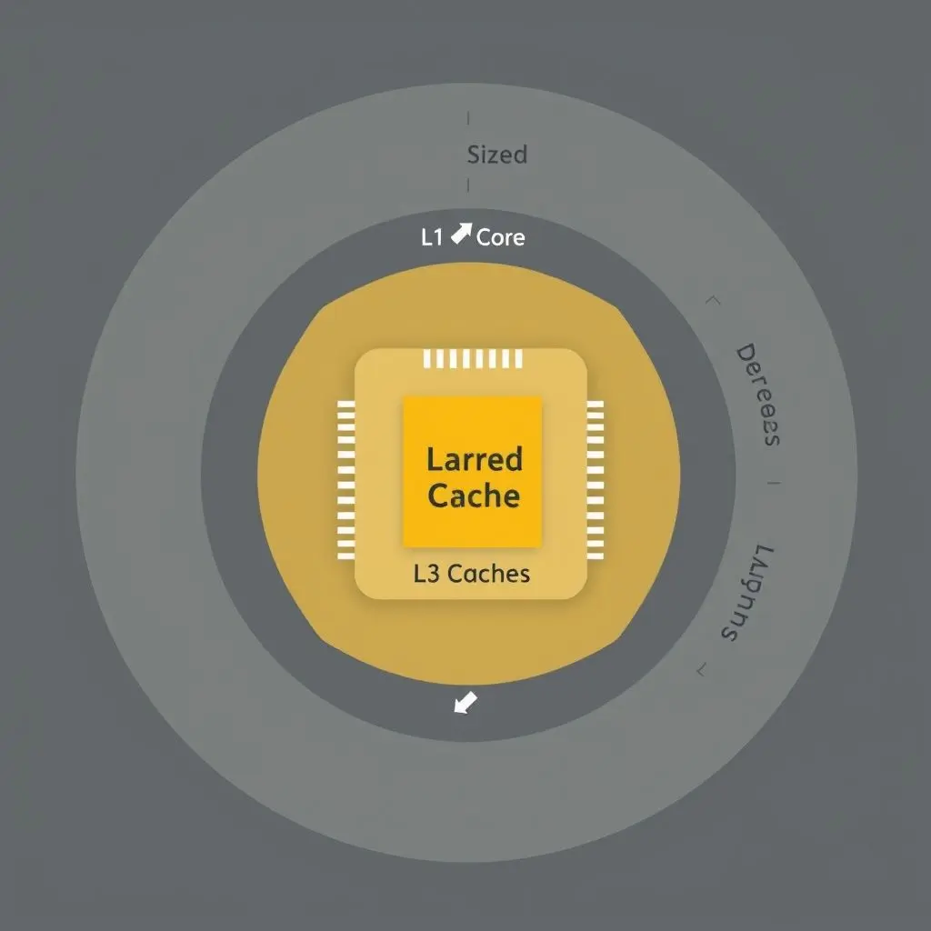 Diagram showing CPU core with L1 cache, then L2 cache, then L3 cache shared by multiple cores.