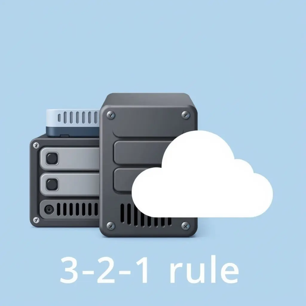 Multiple external hard drives and a cloud icon symbolizing a robust data backup strategy
