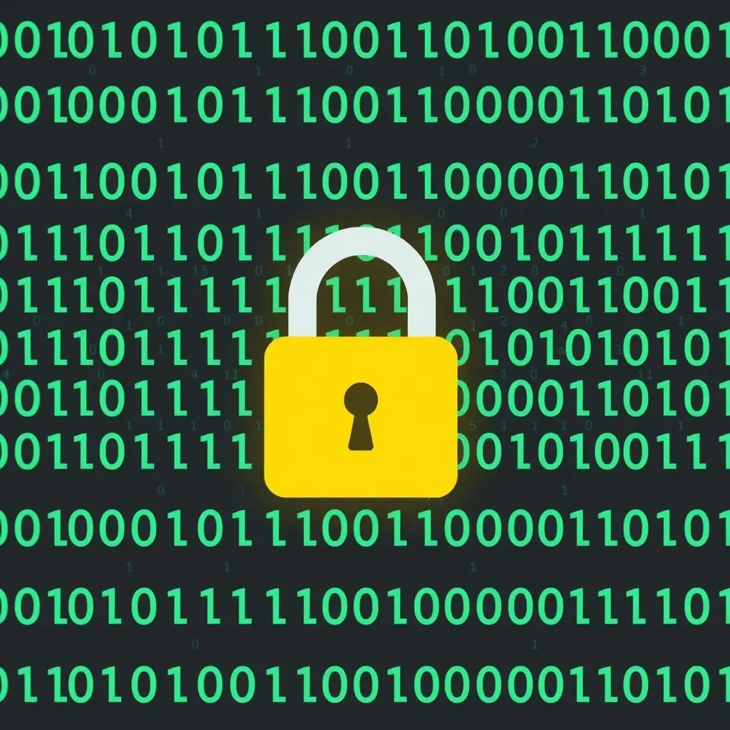 Visual representation of data encryption with a padlock overlay