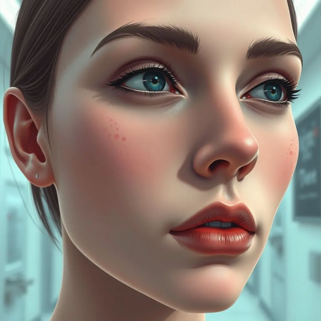 Illustration showing unnaturally smooth and inconsistent skin texture on a deepfake face.