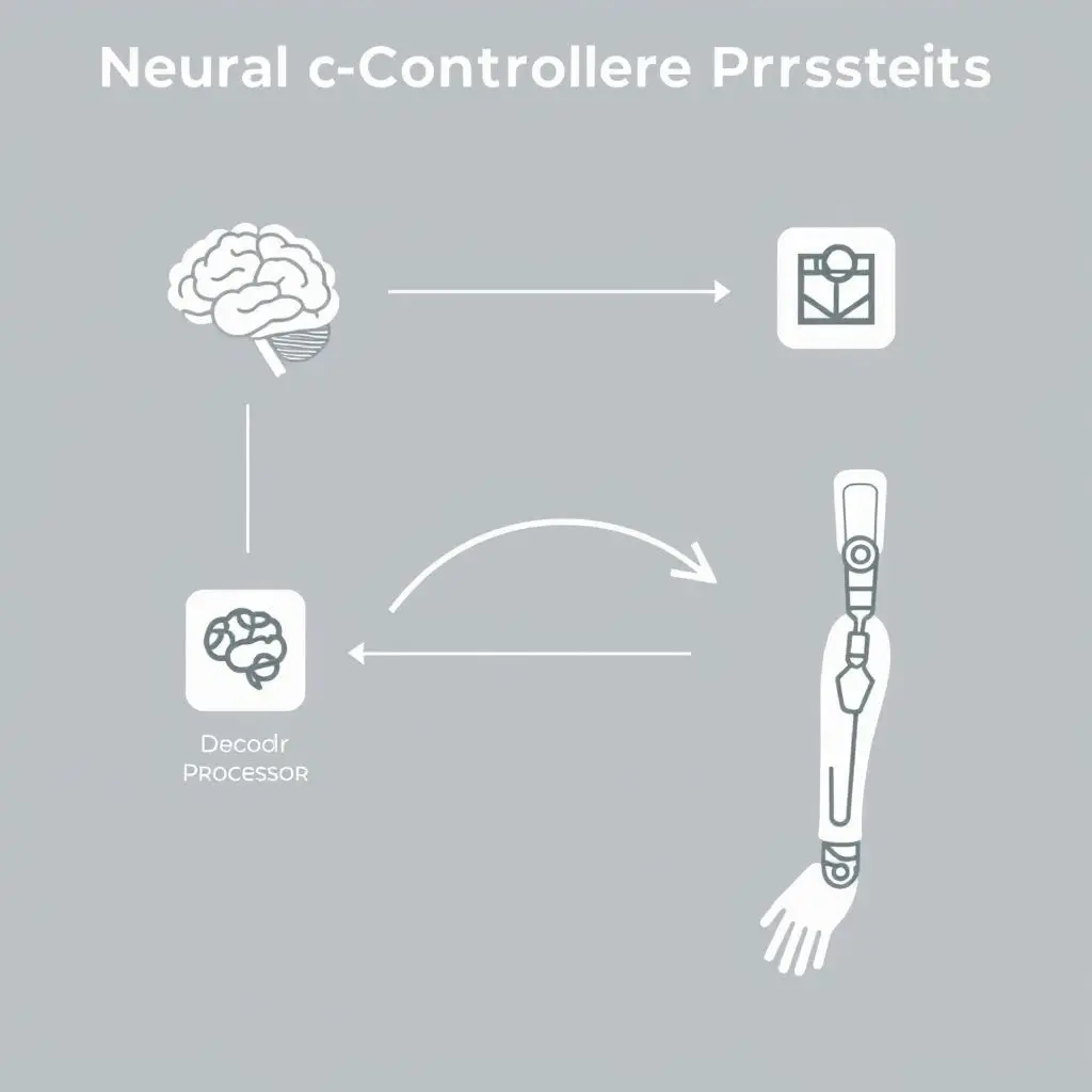Diagram illustrating the components of a mind-controlled prosthetic system
