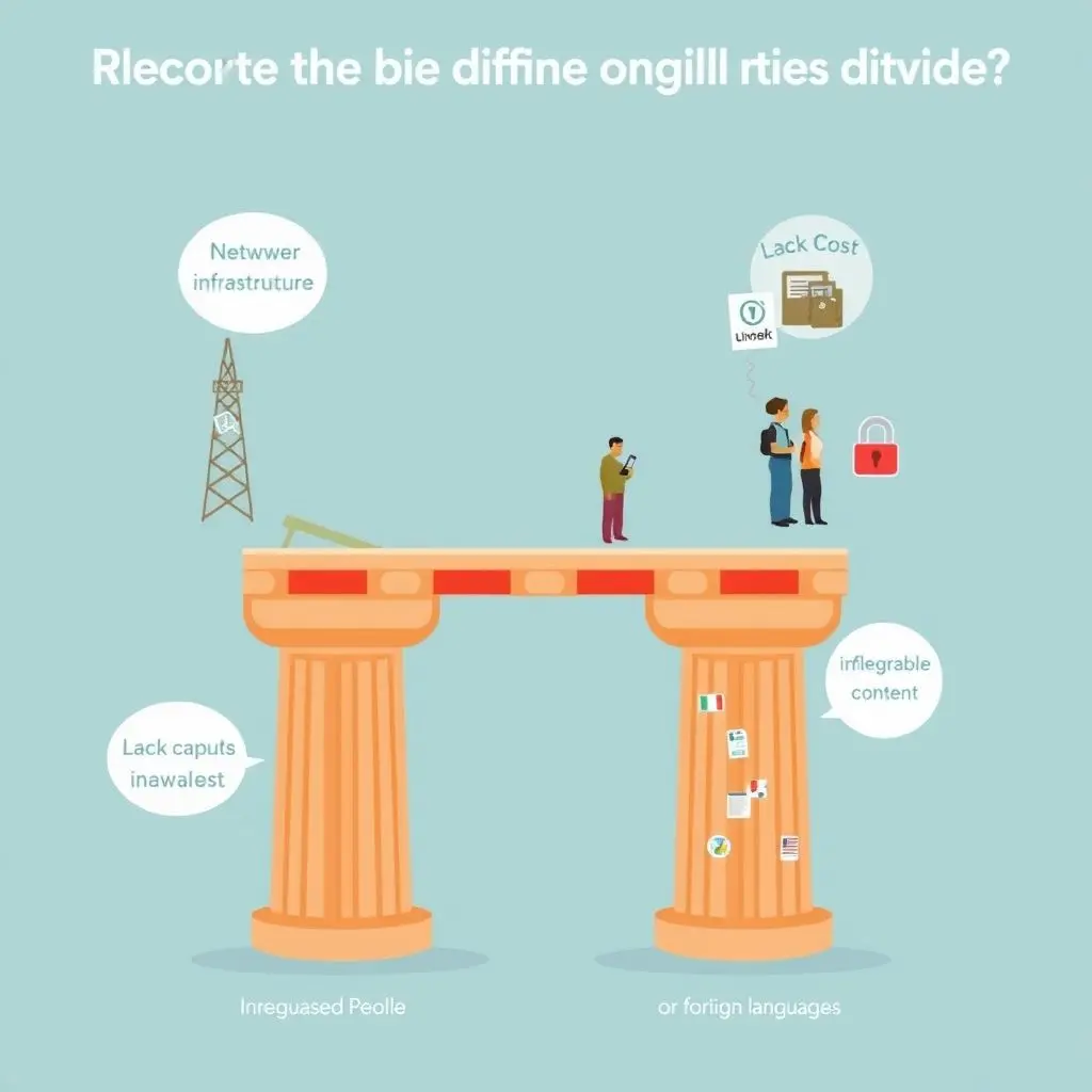 Illustration showing the four pillars of the digital divide: Access, Affordability, Skills, and Relevant Content