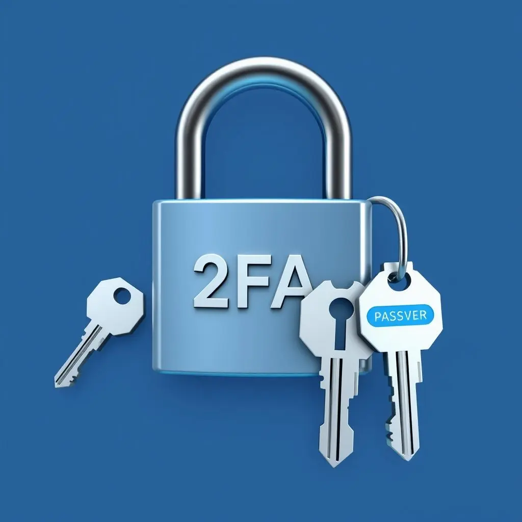 Abstract digital lock with two distinct key types symbolizing 2FA