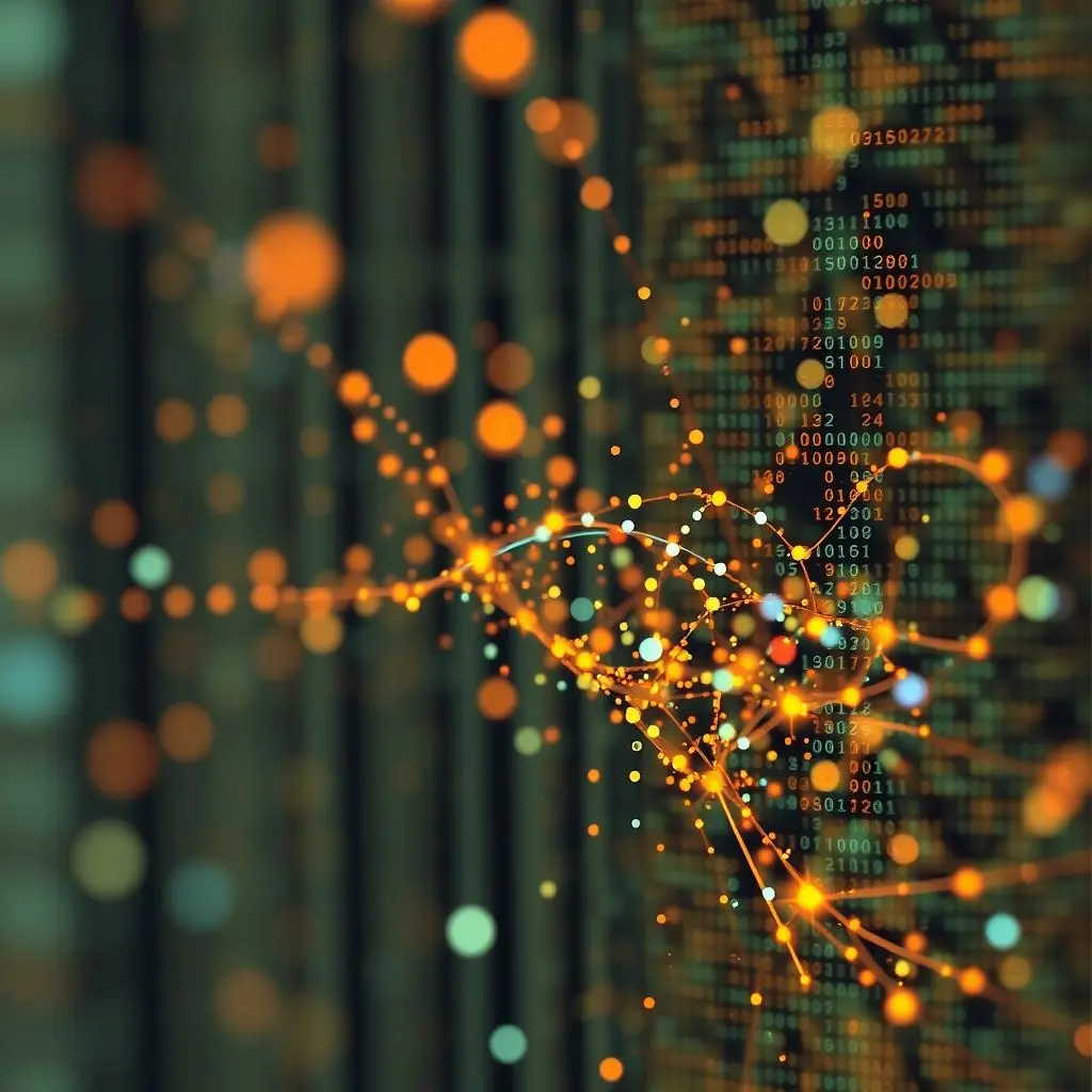 Abstract visualization of data points being sorted and filtered by an algorithm.