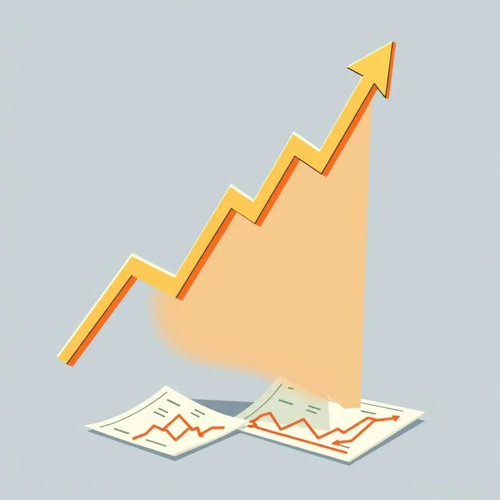 Illustration of a stock chart line going vertically upwards, detached from a foundation of earnings reports.