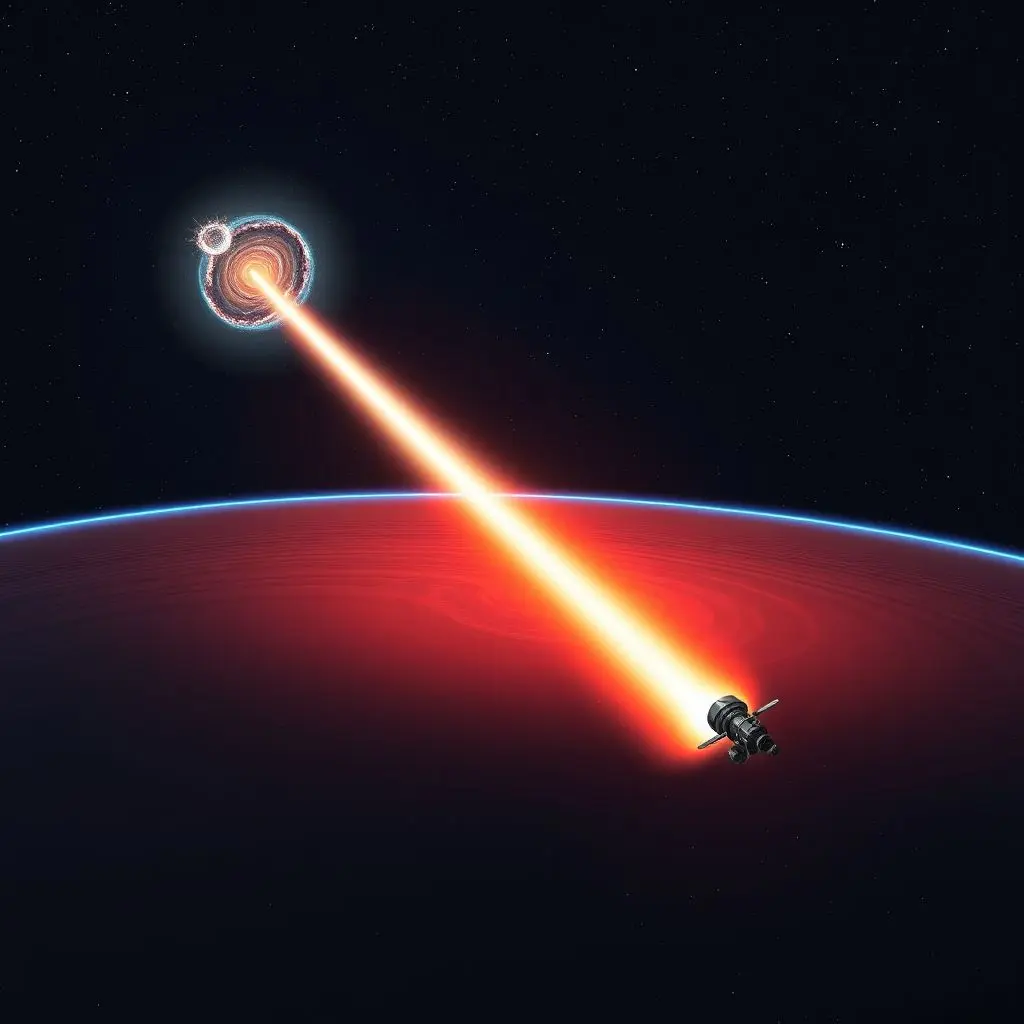Illustration showing light from early galaxies being redshifted into infrared as it travels across the expanding universe towards the James Webb Telescope.