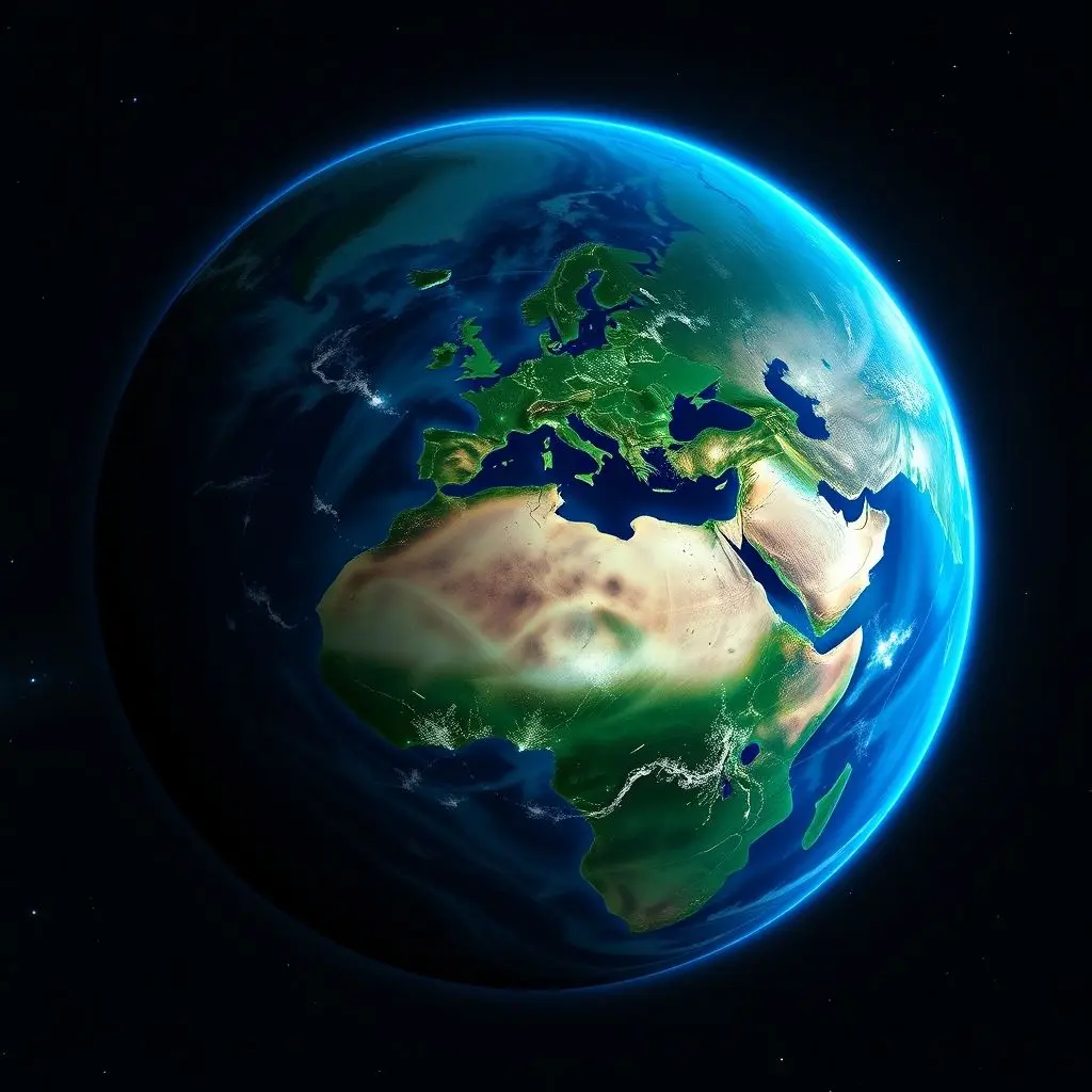Earth from space, vibrant and healthy, symbolizing renewal through clean fusion energy.