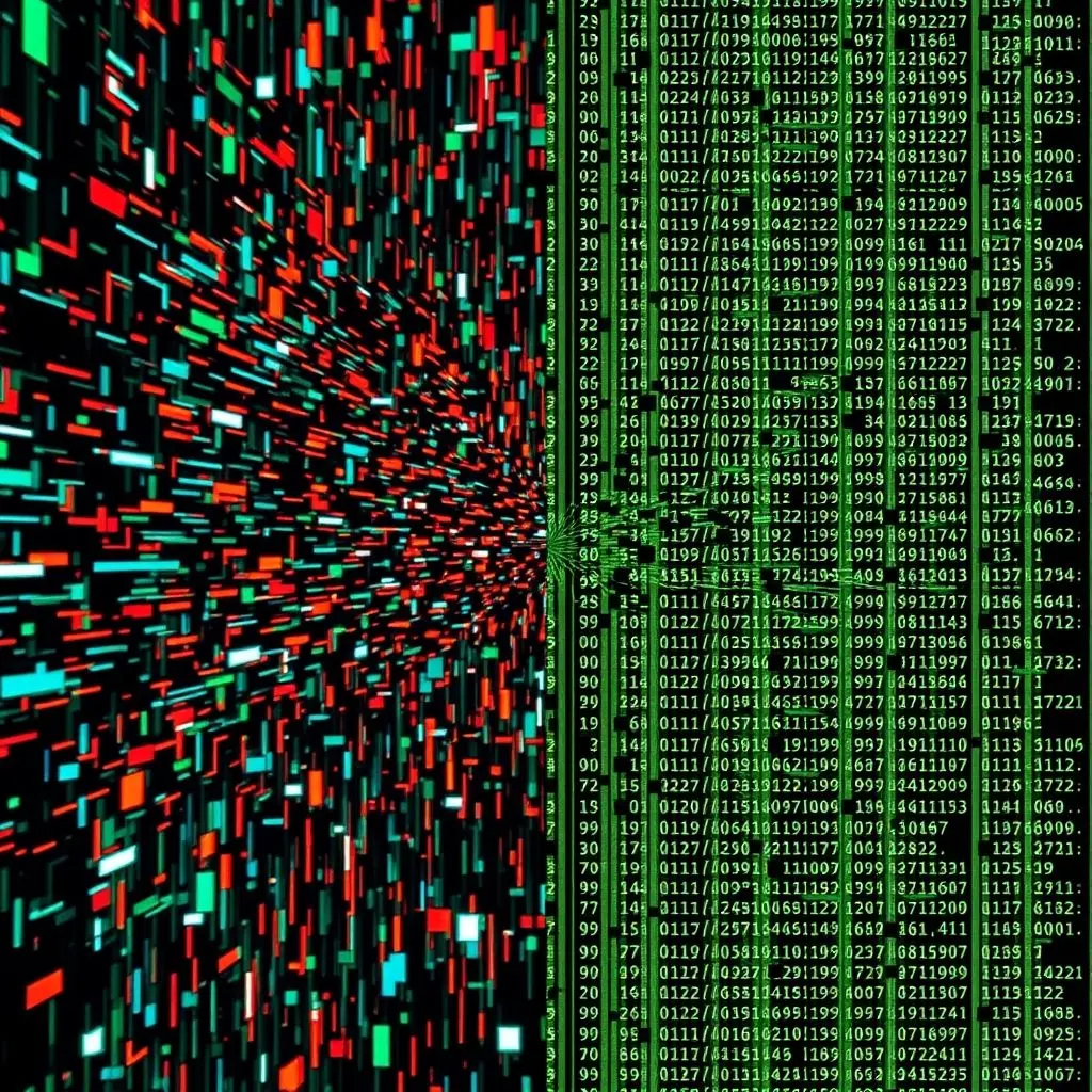 Visual representation of jumbled encrypted data becoming clear, understandable information after decryption.
