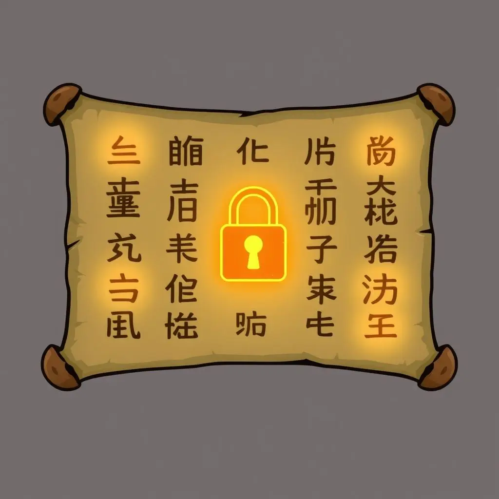 A digital scroll with glowing symbols representing encryption as a secret language.