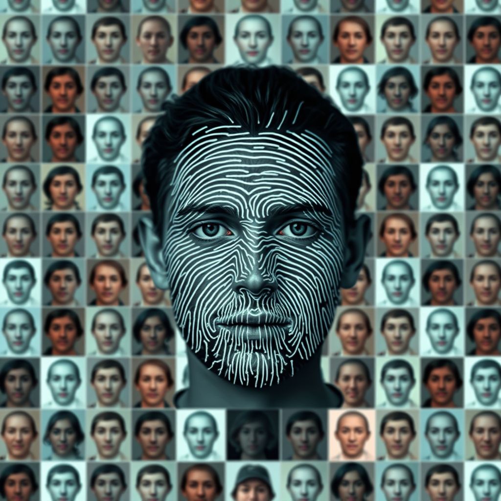 Abstract representation of a faceprint matching against a database