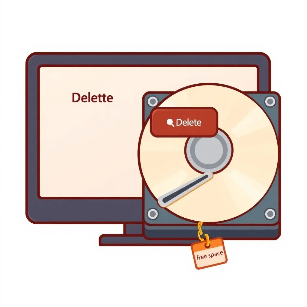 Illustration showing a file icon being deleted, but the underlying data blocks remaining on a storage medium.
