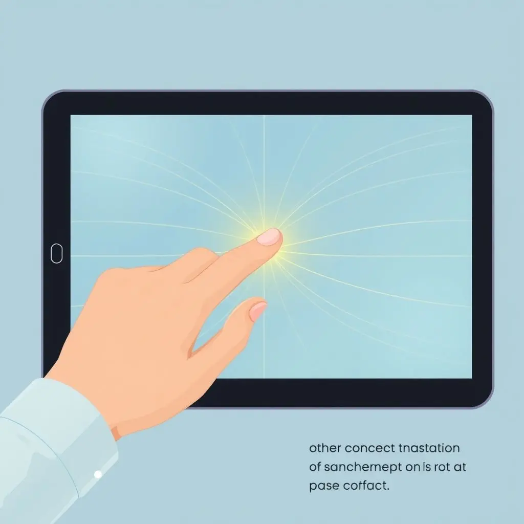 Illustration of a finger touching a capacitive screen, showing how it distorts the electrostatic field and draws charge to the point of touch.