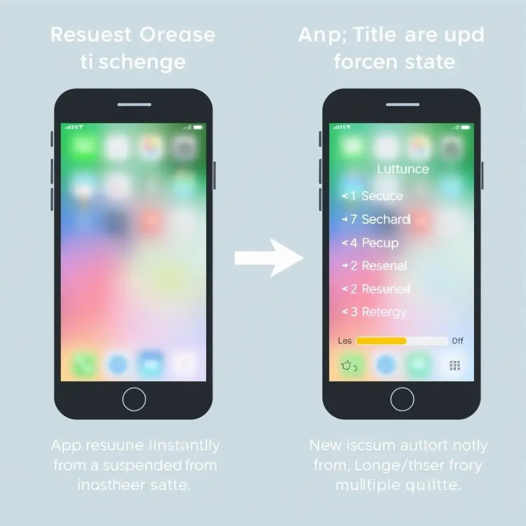 Diagram showing the difference in resource use between resuming a suspended app and a cold start after force quitting