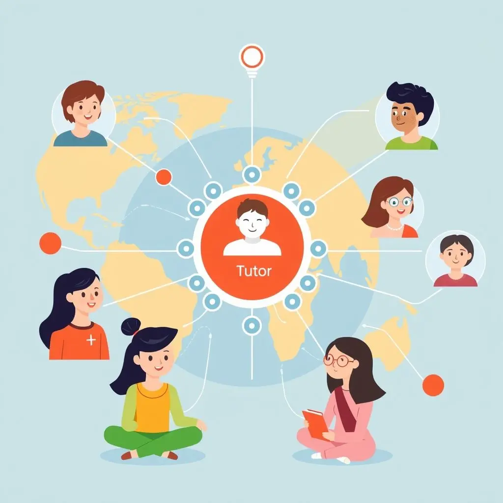 Diverse students from different regions connecting to an AI tutor online