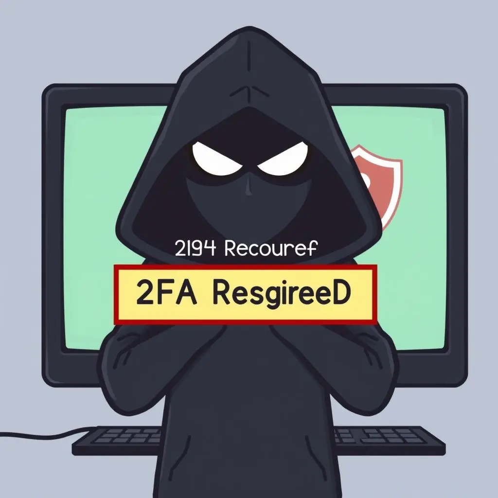 Illustration of a hacker blocked by a 2FA security prompt