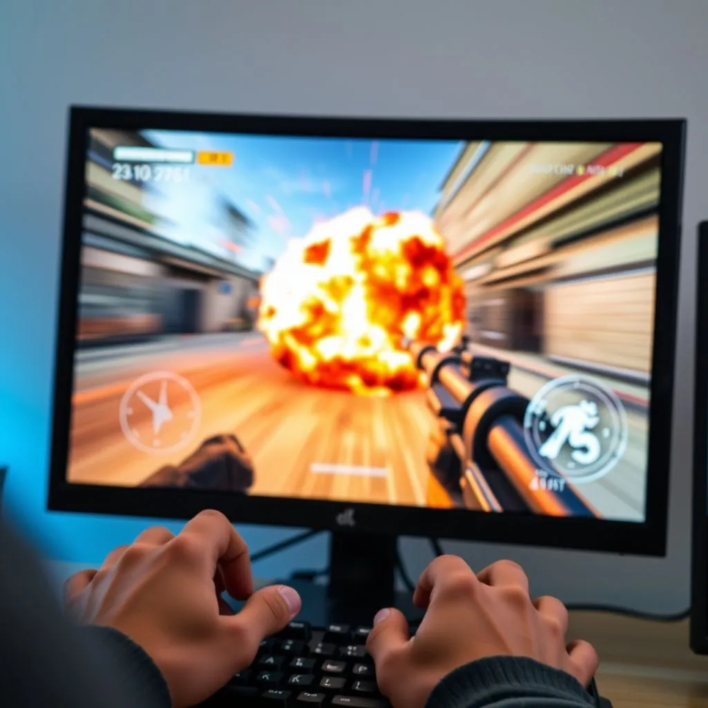 Dynamic gaming scene on a high refresh rate monitor showcasing smooth action and clarity.