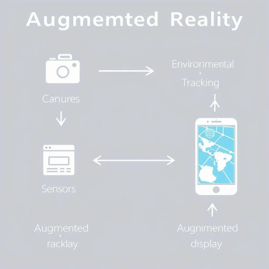 Diagram illustrating the steps of AR: camera capture, tracking, processing, and display.