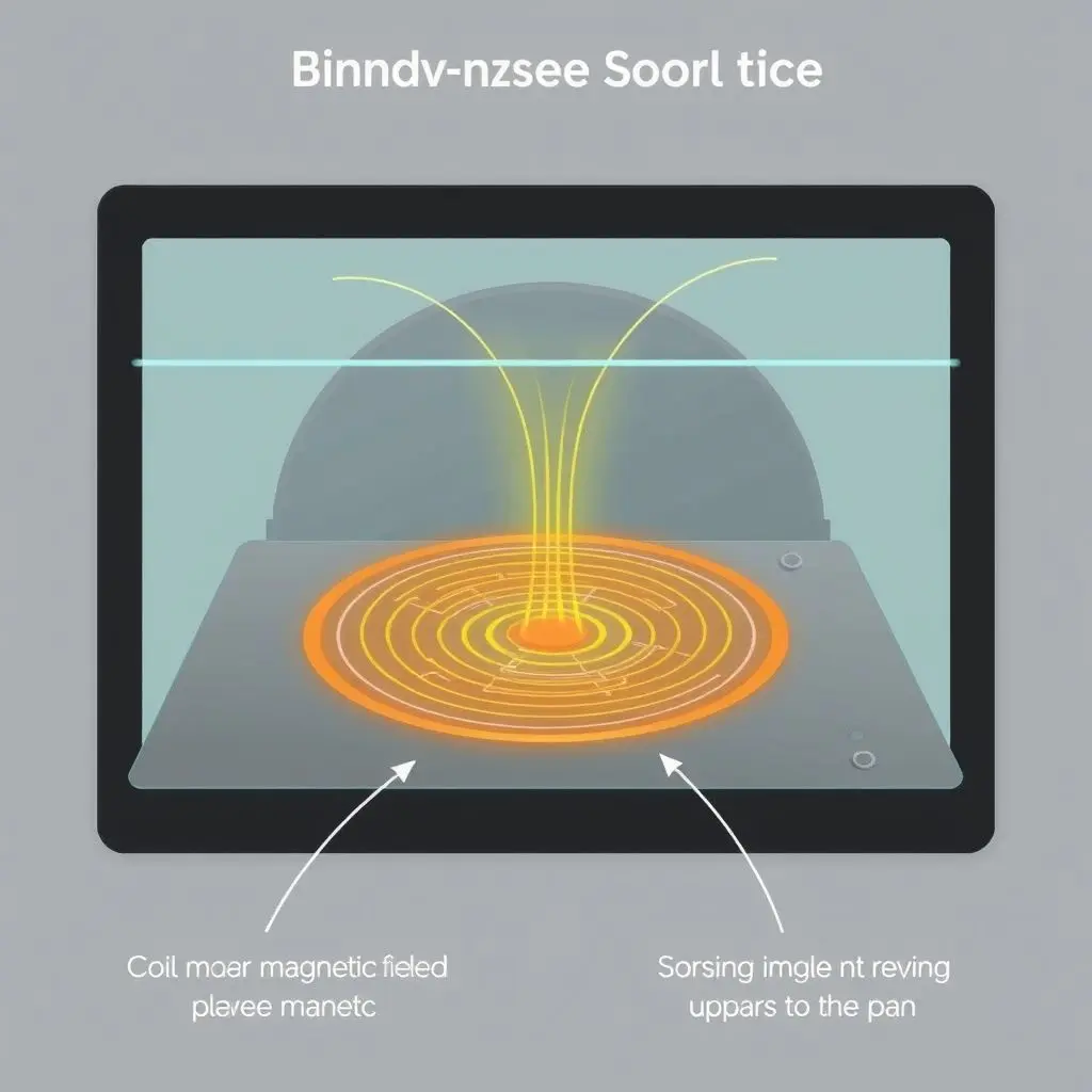 Diagram showing the coil under the glass surface of an induction cooktop generating a magnetic field.