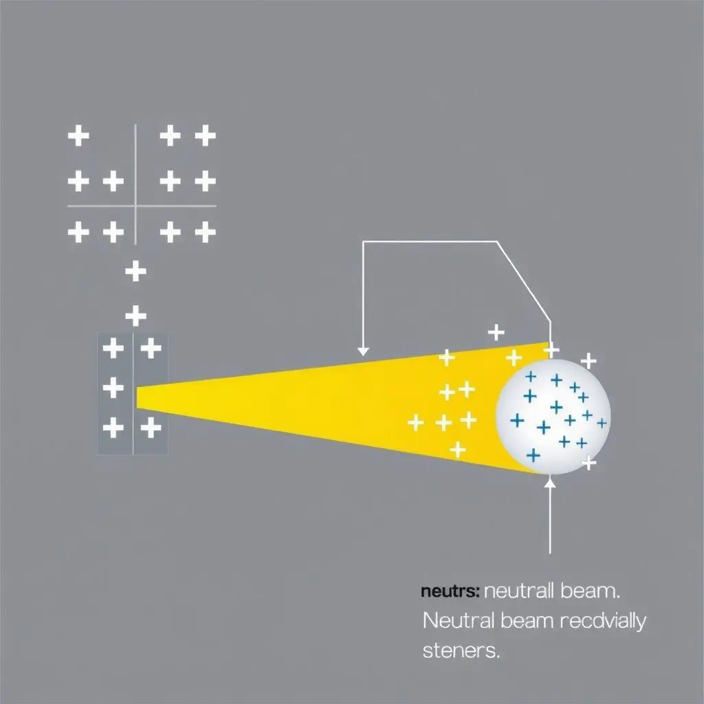 Illustration showing electrons being added to the ion beam for neutralization