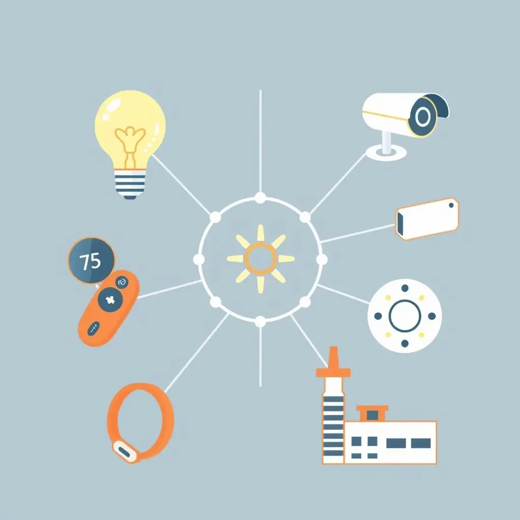 Illustration of various connected IoT devices forming a network