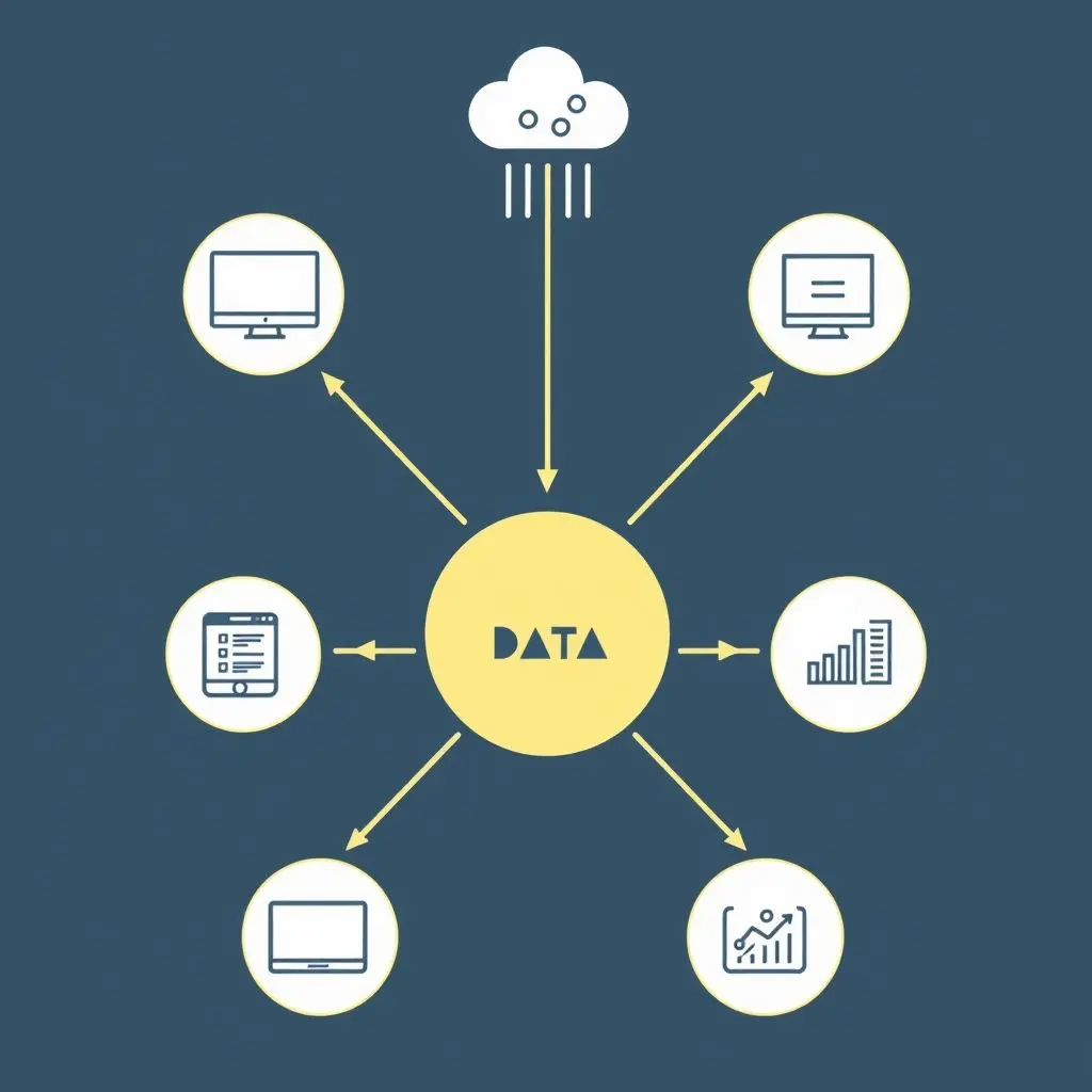 Flowchart illustration showing data moving from devices through a gateway to a cloud platform for analysis
