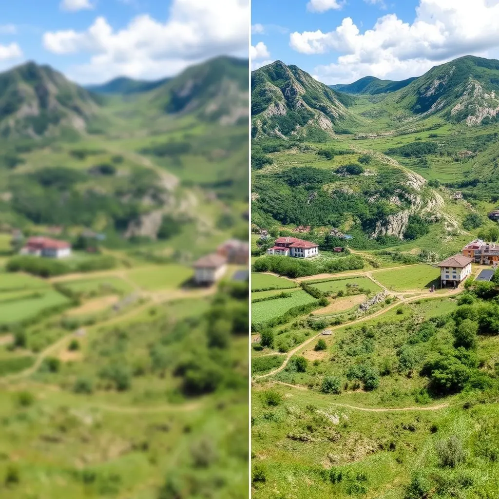 Image split to show clear vs. slightly pixelated due to lossy compression