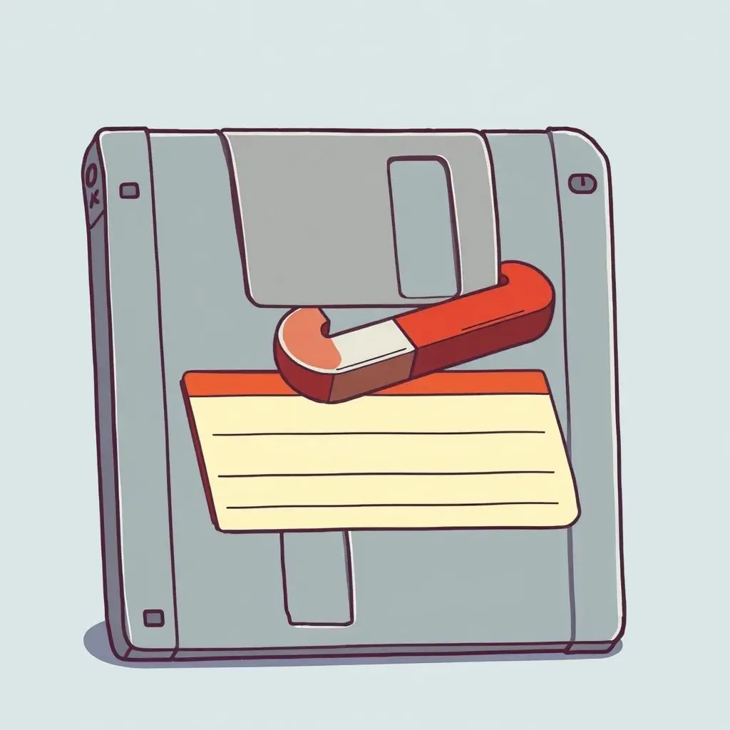 Illustration of an old floppy disk with a magnet hovering over it, representing the origin of the myth.