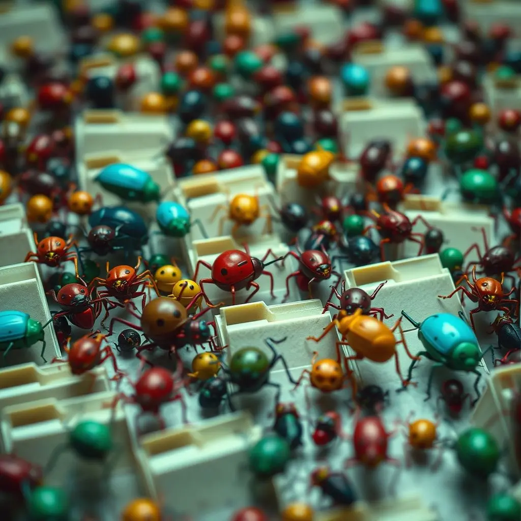 Various malware bug-like creatures attacking digital files and folders